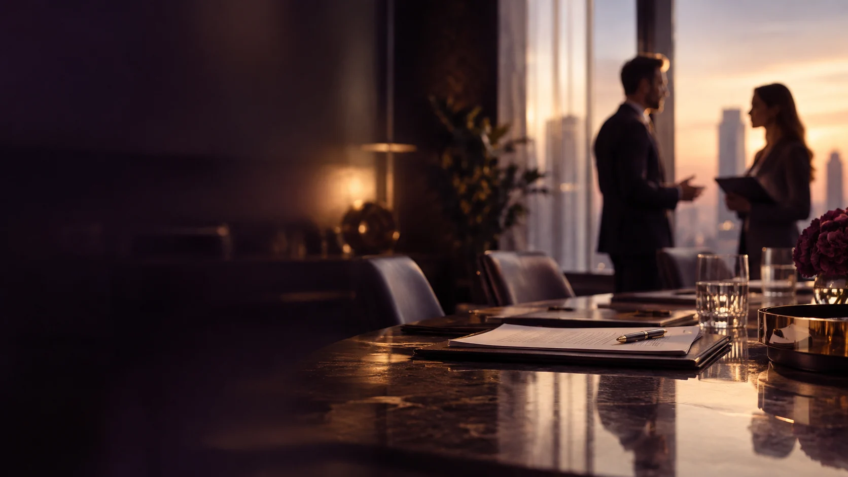 Documents on a table during a business discussion.