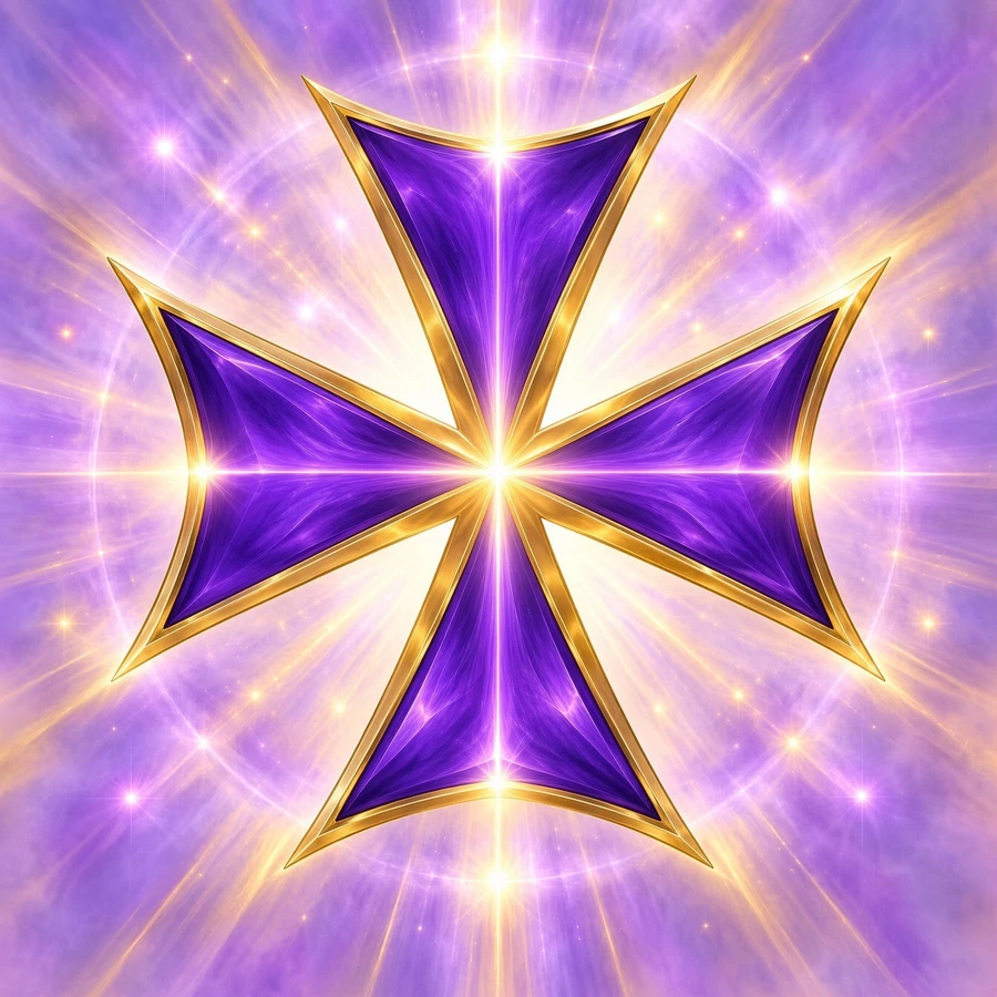 Lex Bellator Law’s purple and gold emblem, surrounded by lavender and warm light.